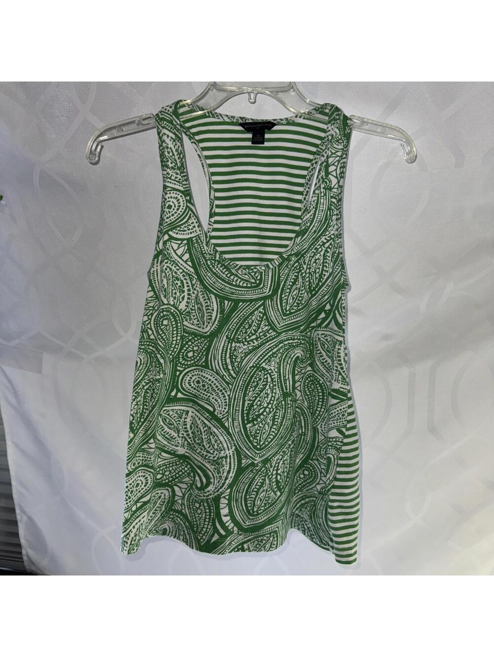 Banana Republic Tank Top Blouse Women’s Sz XS Green Paisley Front Striped Back